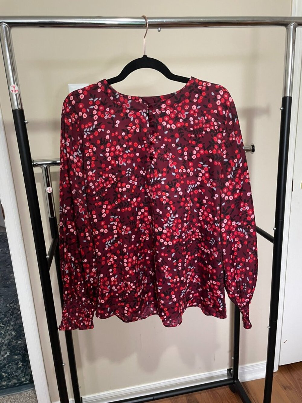 Crew Neck Blouse, Pink Patterned, L